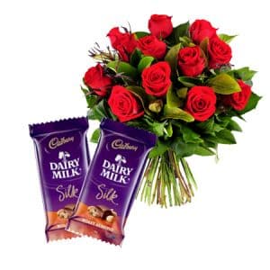12 Red Roses With Dairy Milk Silk Chocolates